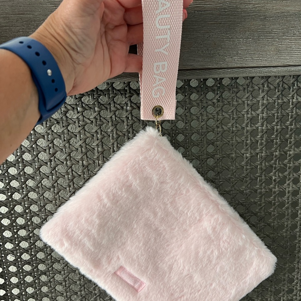 New Pink faux fur cosmetic bag